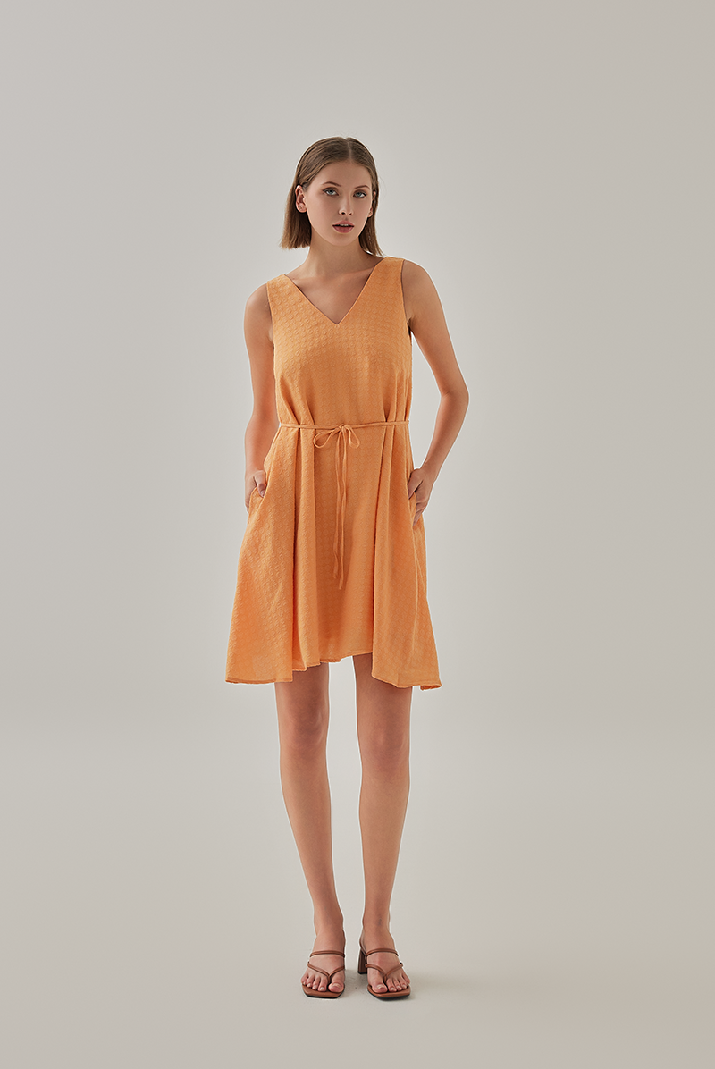 Astrid Textured Flare Dress in Tangerine