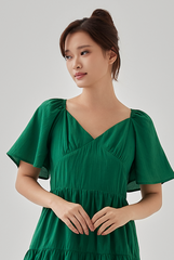 Kimberly V-Neck Tiered Dress in Green