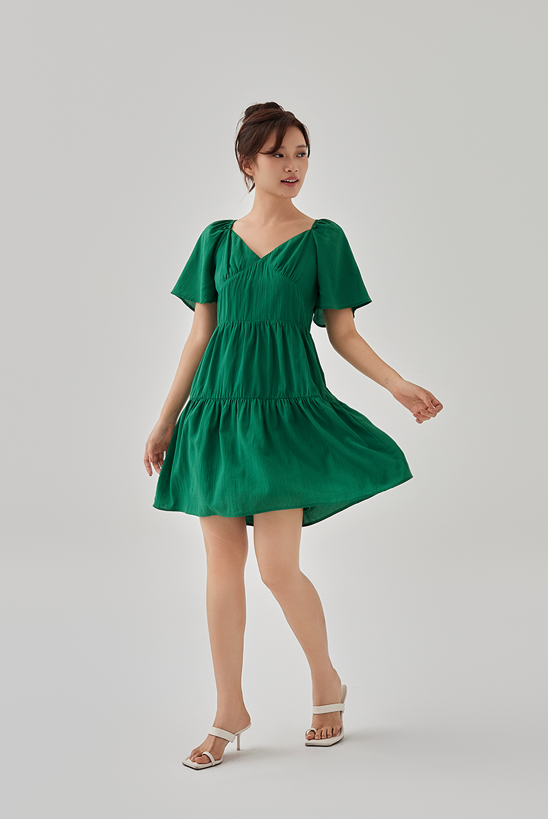 Kimberly V-Neck Tiered Dress in Green