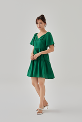 Kimberly V-Neck Tiered Dress in Green