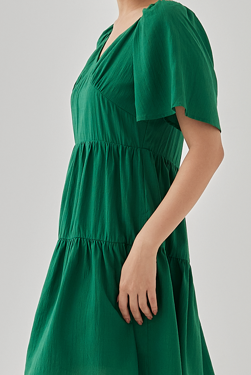 Kimberly V-Neck Tiered Dress in Green