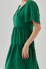 Kimberly V-Neck Tiered Dress in Green