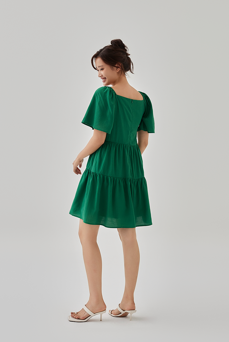 Kimberly V-Neck Tiered Dress in Green