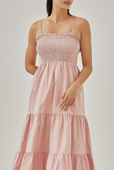 Athena Double Strap Smocked Dress in Blush