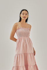 Athena Double Strap Smocked Dress in Blush