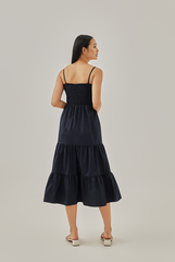 Athena Double Strap Smocked Dress in Navy Blue