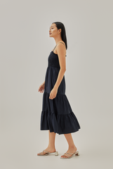 Athena Double Strap Smocked Dress in Navy Blue