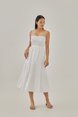 Athena Double Strap Smocked Dress in White