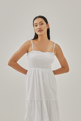 Athena Double Strap Smocked Dress in White