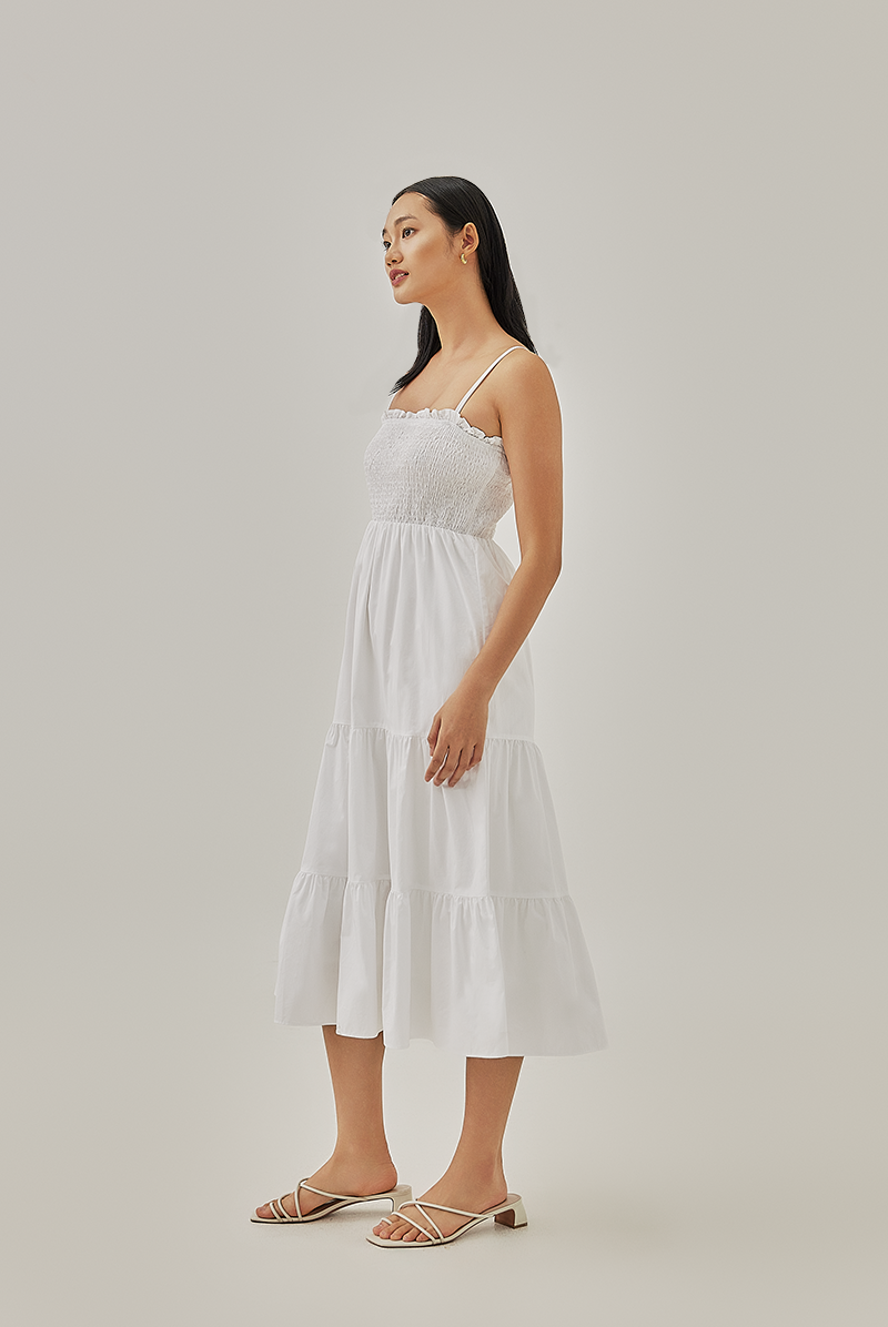 Athena Double Strap Smocked Dress in White