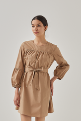 Delia Ribbon Tie Dress in Khaki
