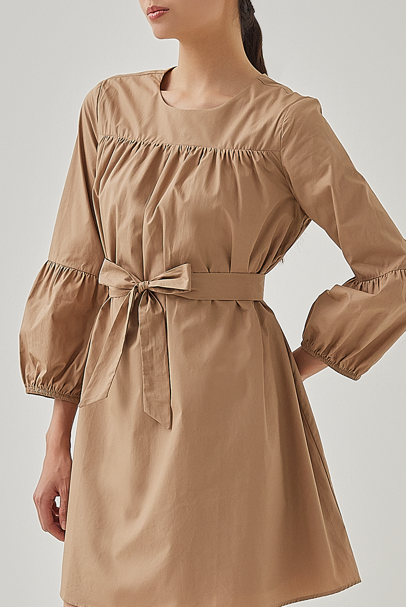 Delia Ribbon Tie Dress in Khaki