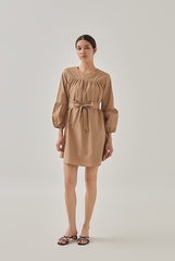 Delia Ribbon Tie Dress in Khaki
