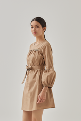 Delia Ribbon Tie Dress in Khaki