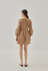 Delia Ribbon Tie Dress in Khaki