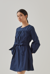 Delia Ribbon Tie Dress in Navy Blue