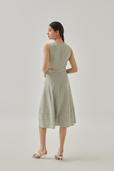 Lyla Cut Out Checkered Midi Dress in Jade