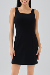 Seline Fitted Square Neck Dress in Black
