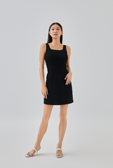 Seline Fitted Square Neck Dress in Black