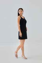 Seline Fitted Square Neck Dress in Black