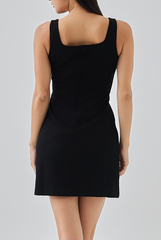 Seline Fitted Square Neck Dress in Black