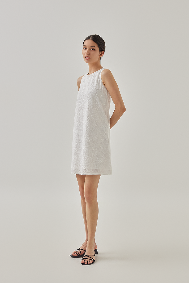 Jade Floral Embroidered Dress in White