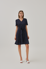 Jill Polka Dot Skater Dress in Navy Blue