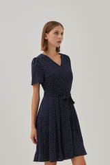 Jill Polka Dot Skater Dress in Navy Blue