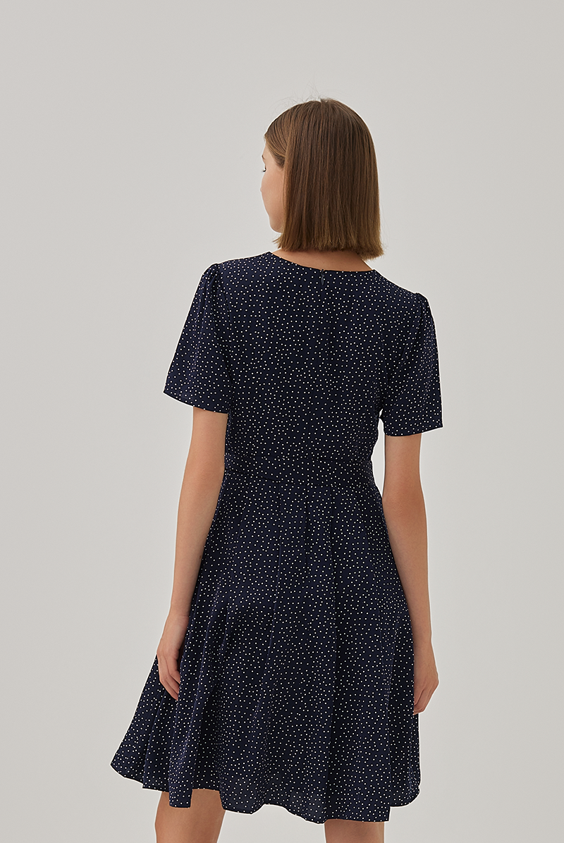 Jill Polka Dot Skater Dress in Navy Blue
