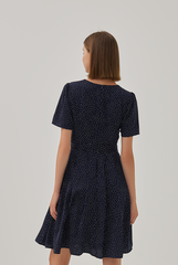 Jill Polka Dot Skater Dress in Navy Blue