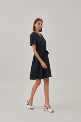 Jill Polka Dot Skater Dress in Navy Blue