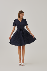 Jill Polka Dot Skater Dress in Navy Blue