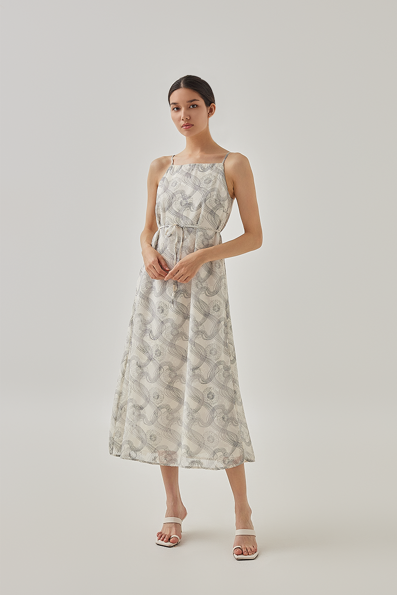 Ariella Abstract Midi Dress in White