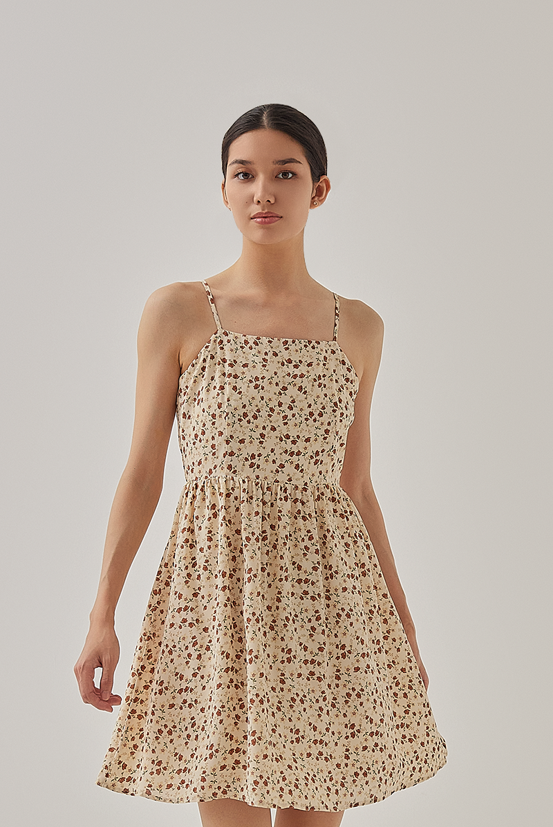 Sophie Smocked Floral Babydoll Dress in Banana