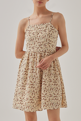 Sophie Smocked Floral Babydoll Dress in Banana