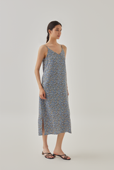 Kara Floral Slip Dress in Dusty Blue