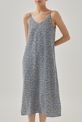 Kara Floral Slip Dress in Dusty Blue