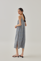 Kara Floral Slip Dress in Dusty Blue