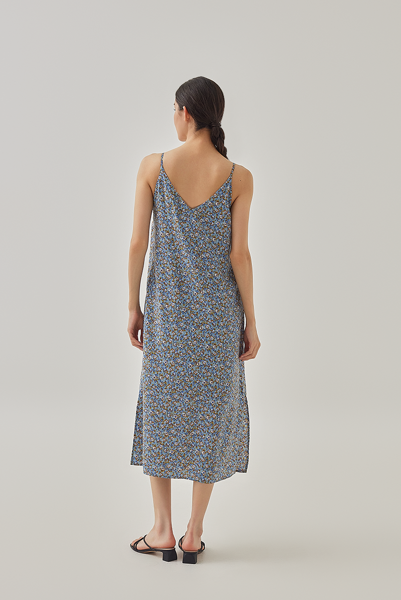 Kara Floral Slip Dress in Dusty Blue