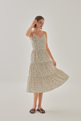 Harlow Floral Tiered Midi Dress in Cream