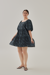 Delanie Babydoll Floral Tiered Dress in Navy Blue