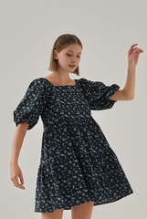 Delanie Babydoll Floral Tiered Dress in Navy Blue