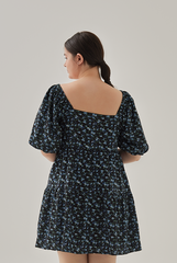 Delanie Babydoll Floral Tiered Dress in Navy Blue