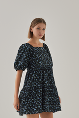 Delanie Babydoll Floral Tiered Dress in Navy Blue