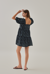 Delanie Babydoll Floral Tiered Dress in Navy Blue