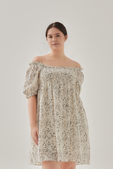 Niana Smocked Floral Babydoll Dress in Rice