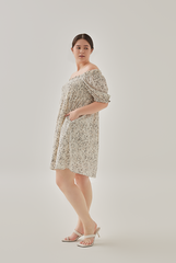 Niana Smocked Floral Babydoll Dress in Rice
