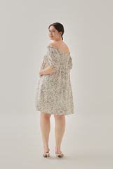 Niana Smocked Floral Babydoll Dress in Rice