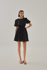 Paloma Cut Out Polka Dot Dress in Black