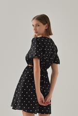 Paloma Cut Out Polka Dot Dress in Black